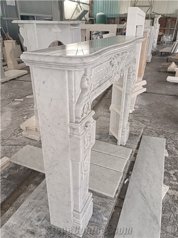 Italy  Bianco Carrara White Marble  Fireplace Mantel