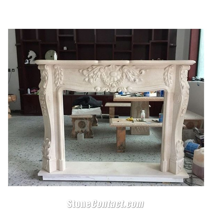 Large Decorative White Marble Column Fireplace Mantle