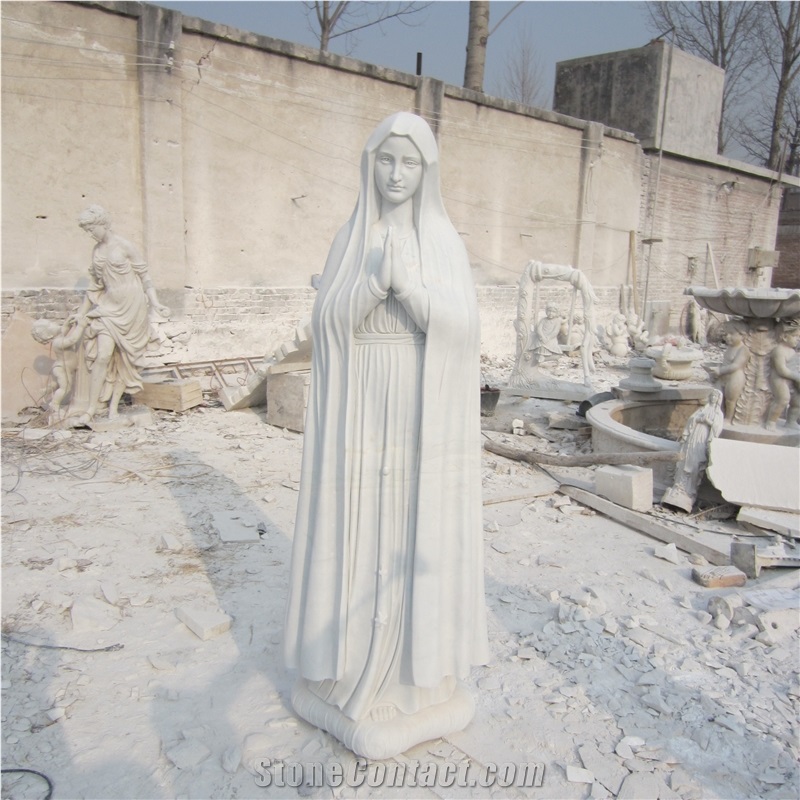 Life Size White Marble Catholic Madonna And Child Statue