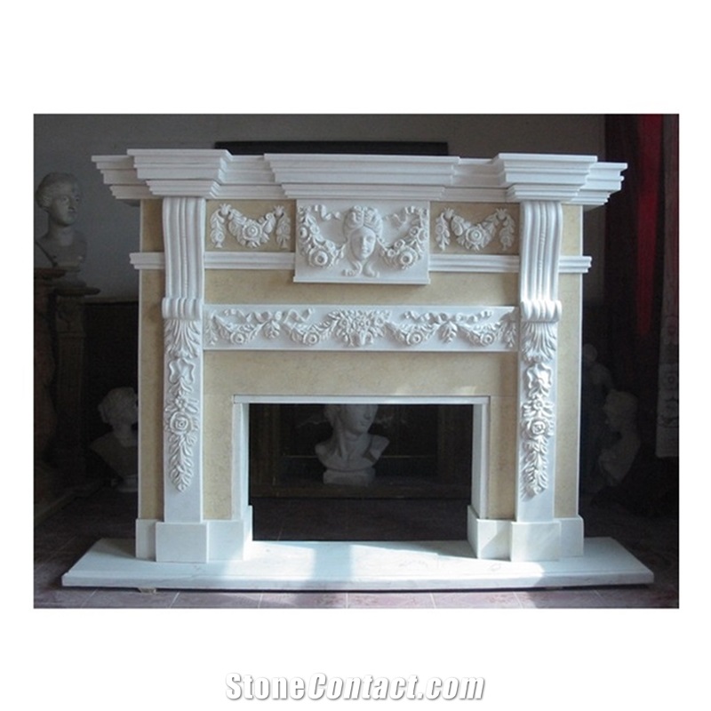 New Design Black Marble Indoor Carved Fireplace