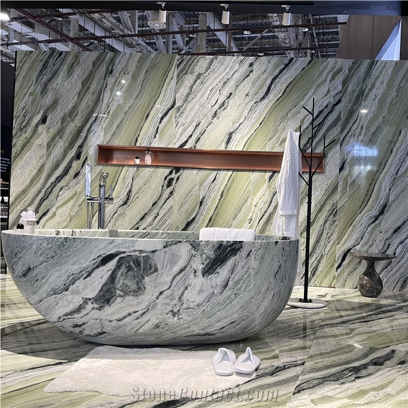RF Shangri La Green Marble Stone Bathtub For Modern Bathroom