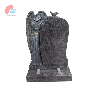 Bahama Blue Granite Antique Finish Leaning Angel Headstone