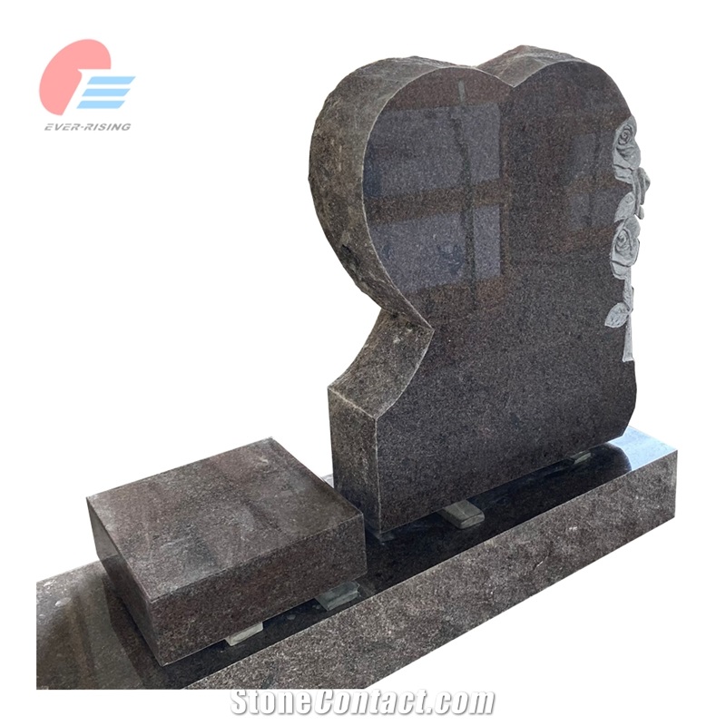 Paradiso Granite Rose Carved Tombstone With Bench