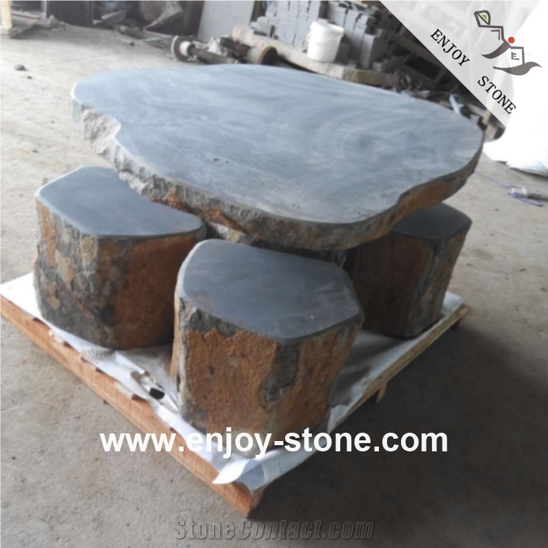 Grey Basalt Outdoor Stone Table Set