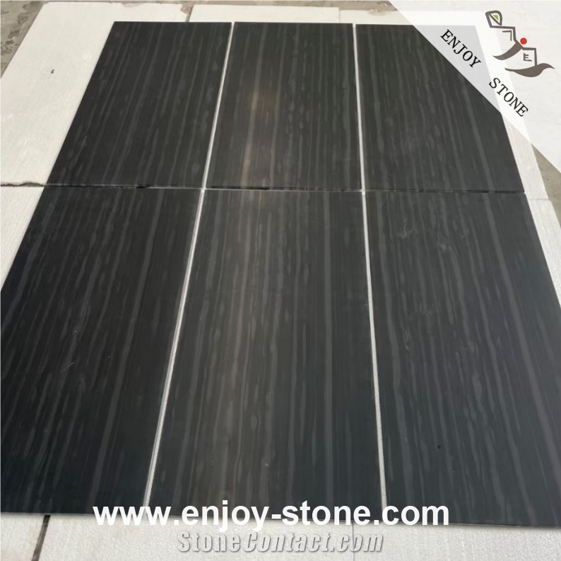 Polished Black Wood Vein Marble Floor Tiles