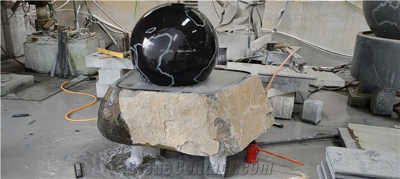Black Granite Floating Ball Fountain