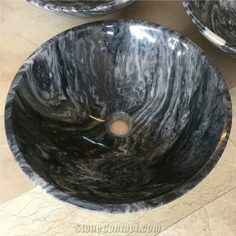 China Cloudy Grey Marble Round Bathroom Sinks