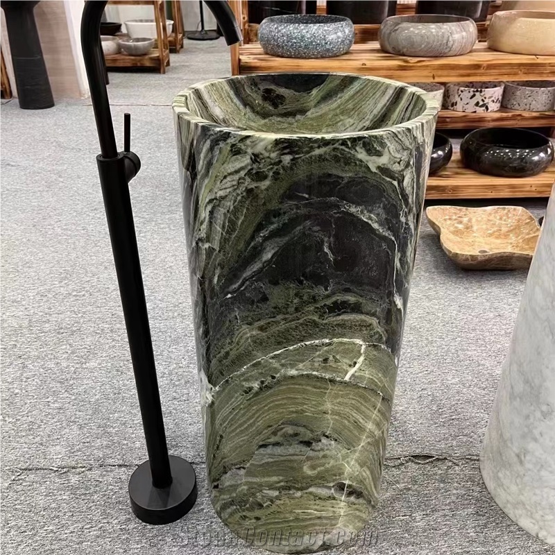 Dandong Green Marble Pedestal Sink With Good Price