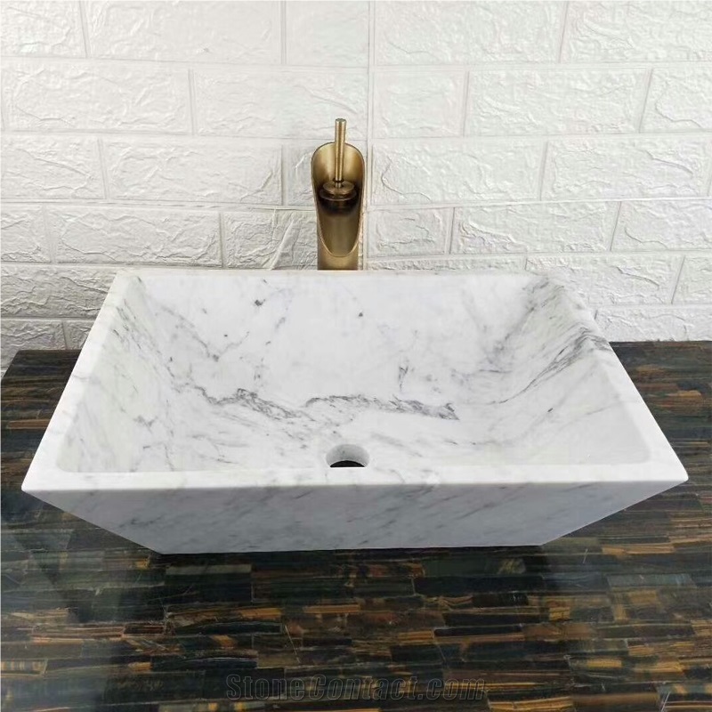 Italy Carrara White Marble Art Squre Sink