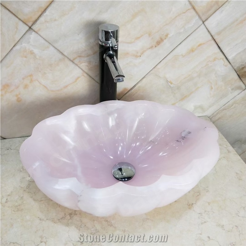 Pink Onyx Art Vessel Sink Full Polished