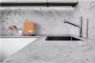 Brazil Super White Quartzite Polished Kitchen Design