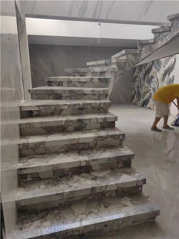 China Panda Grey Marble Polished Marble Stair Treads