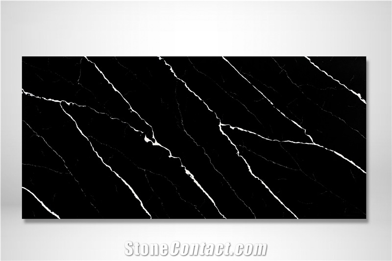 Black Quartz Stone Slabs 2Cm Artificial Calacatta