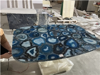 Blue Agate Semiprecious Stone Table Tops