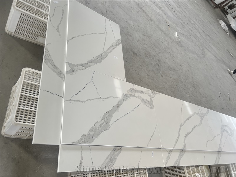 Calacatta White Artificial Quartz Stone Kitchen Countertop