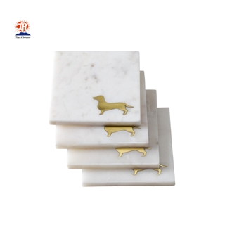 Fashion Octagon White Marble Coasters Tea Trays