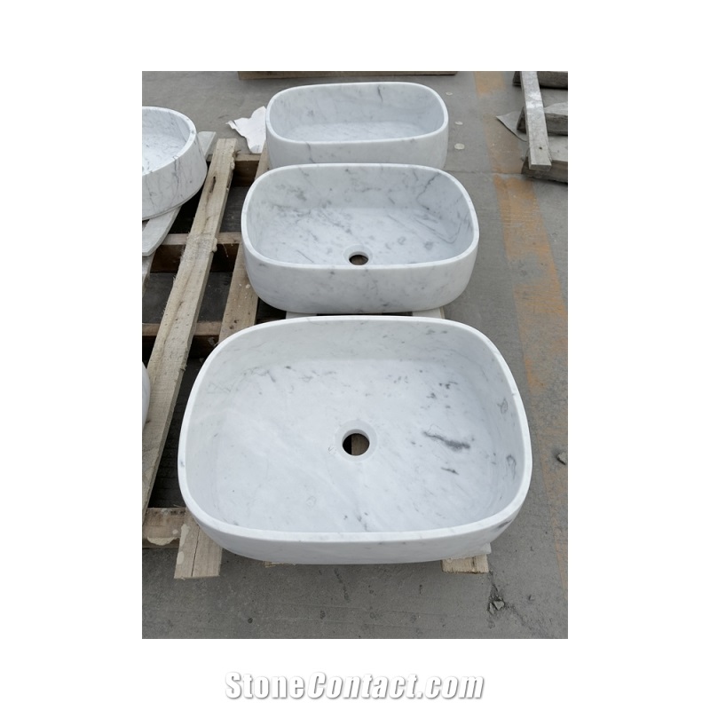 Bianco Carrara White Marble Rectangle Sink