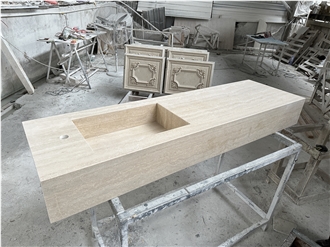 Italy Travertine Intergrated Sink Kitchen Countertop