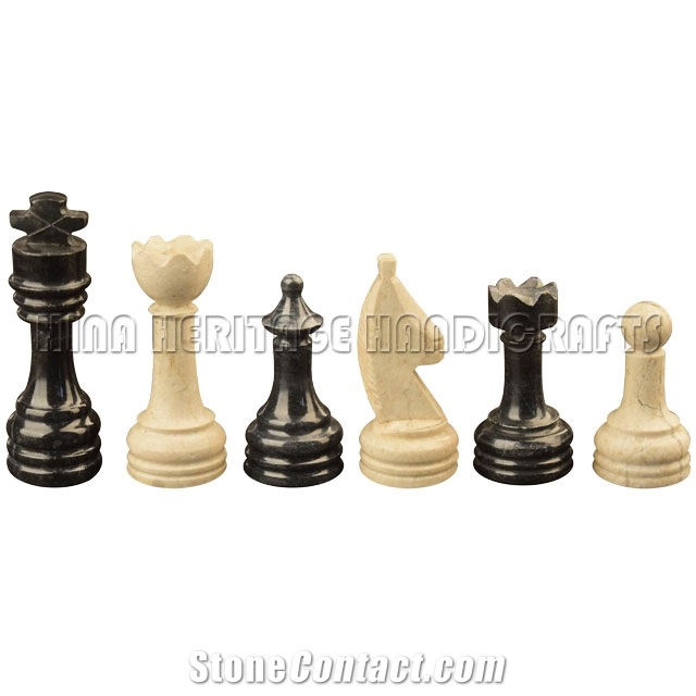 Jet Black & Botticino Marble Chess Set Stone Gifts