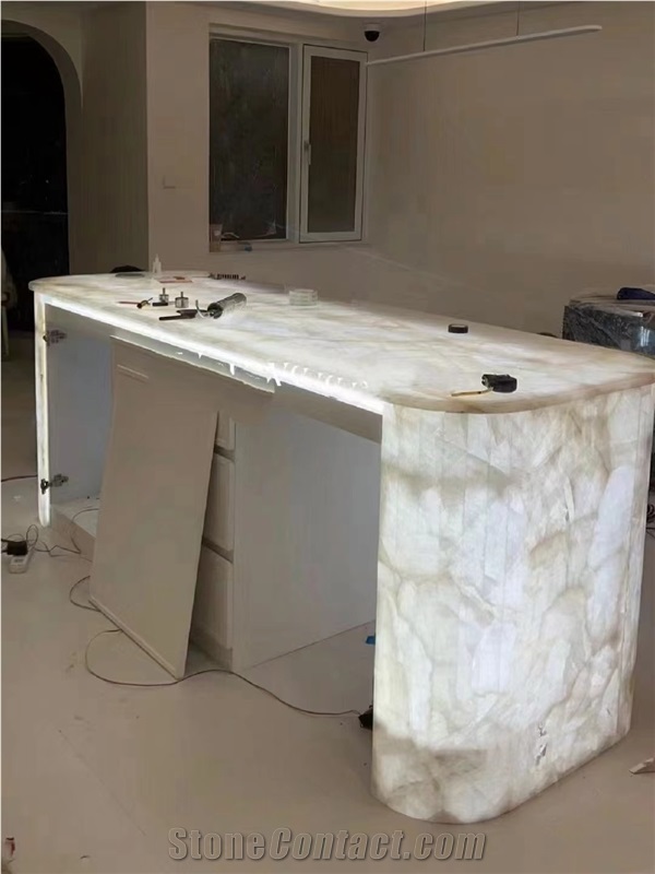 Glossy Natural White Onyx 16Mm Bathroom Countertops
