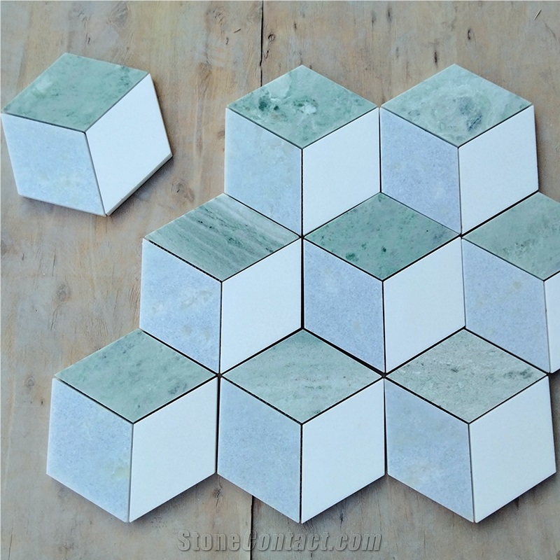 Light Green And Blue Marble Hexagon Mosaic Tiles