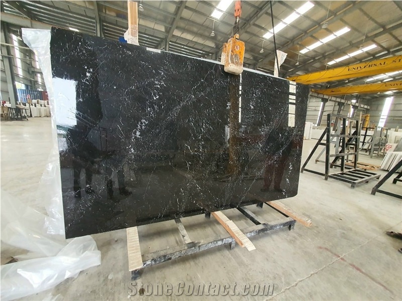 LUXURIOUS Look Black Lightning Marble Slab From Vietnam Cheap Price