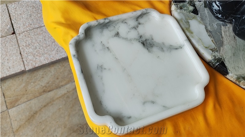Calacatta Carrara White Marble Square Tea Trays For Kitchen Decor