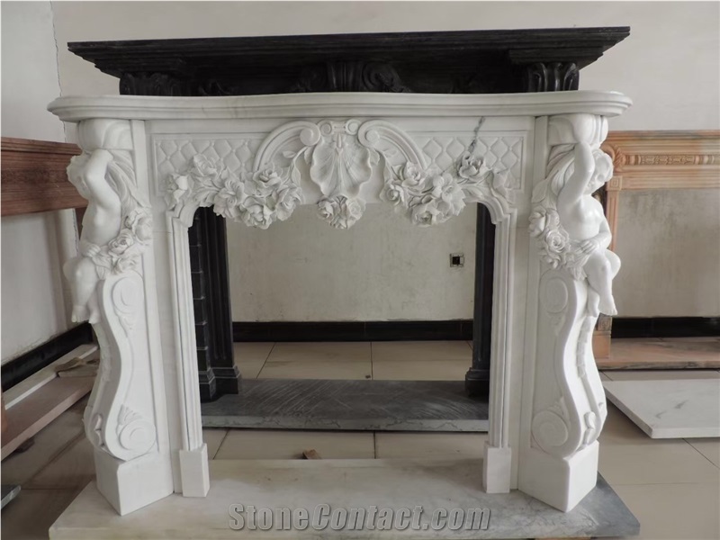 Sculptured Marble Calacatta Carrara Indoor Fireplace