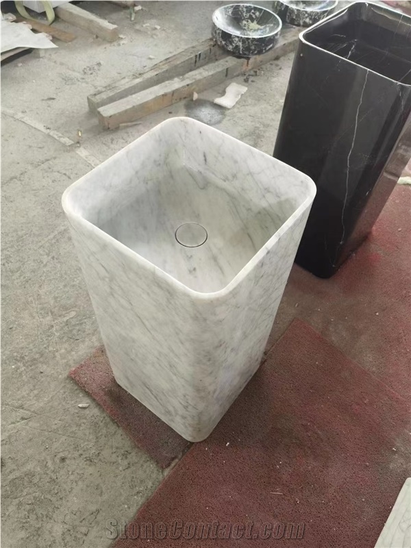 Square Marble Nero Marquina Pedestal Wash Basin For Bathroom