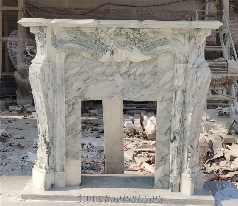Tumbled Marble Carrara Created Fireplace Mantel For Indoor