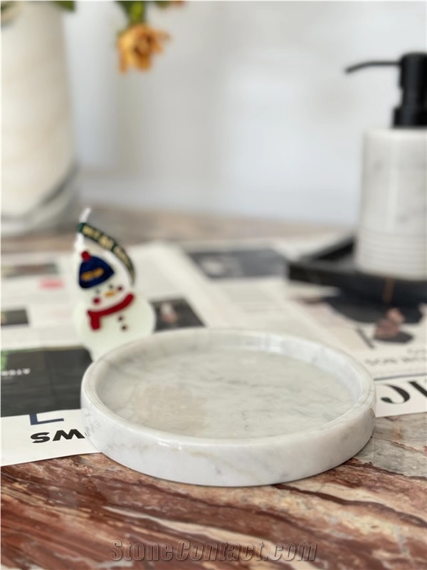Carrara White Marble Round Trays Kitchen Plates