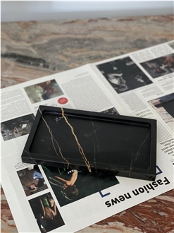 Lauren Black Gold Marble Tray Accessories Hot Sale