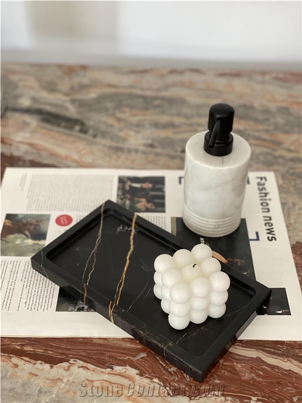 Lauren Black Gold Marble Tray Accessories Hot Sale