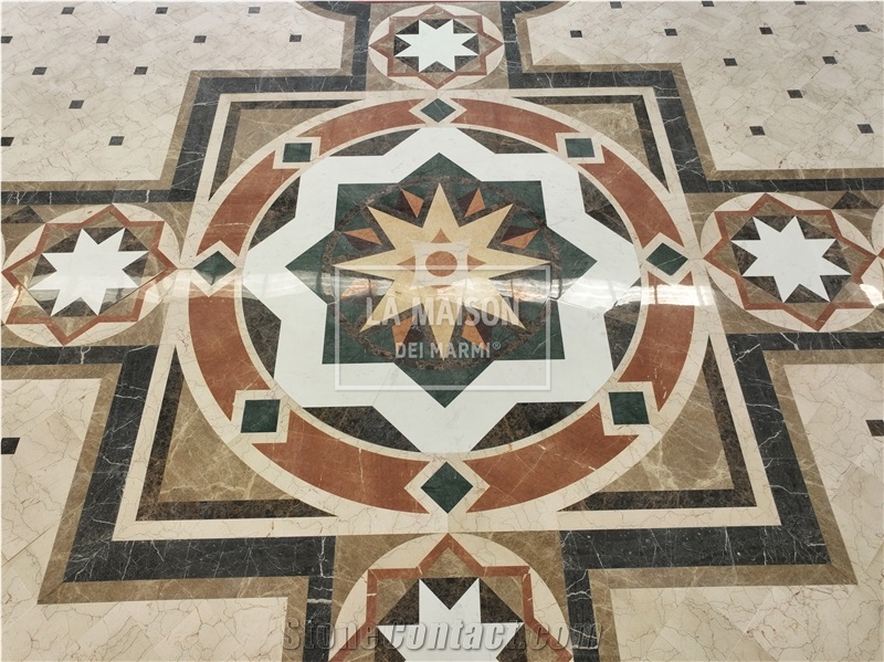 Botticino And Light Emperdor Marble Floor Waterjet Carpet Medallion
