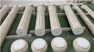 Cream Marfil Marble Stone Pillar