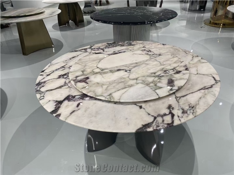 Italian Arabescato White Marble Dining Table Top