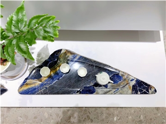 Luxury Sodalite Stone Tea Tray Handicraft