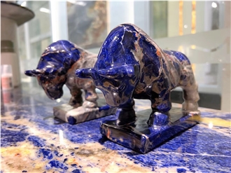 Natural Blue Sodalite Stone Cloisonne Bull Handicraft
