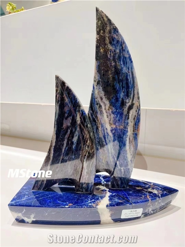 Polished Natural Stone Sailboat Handicraft