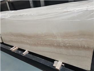 Super White Travertine Slab With Grey Vein Tiles