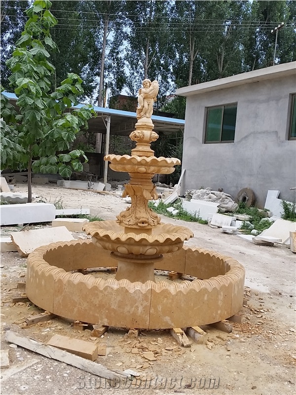 Customized Design Garden Yellow Limestone Fountain With Pool