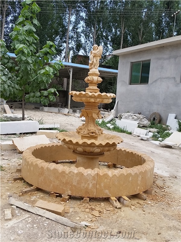 Customized Design Garden Yellow Limestone Fountain With Pool
