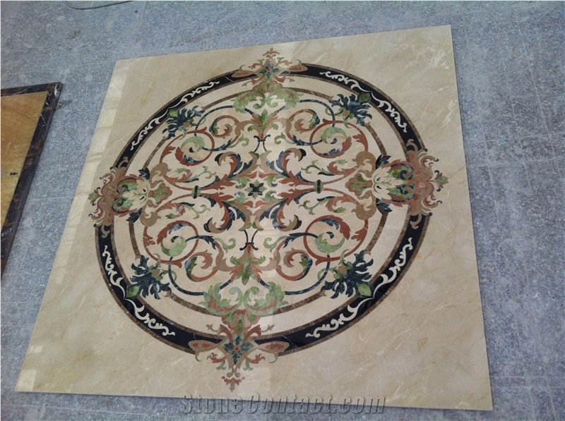 Home Lobby Inlay Square Carpet Medallions Pattern Marble Floor