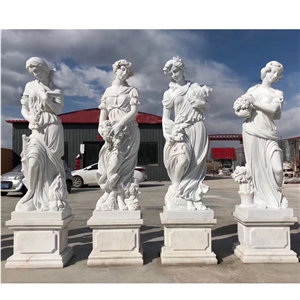 Modern Four Seasons Goddess Sunset Red Marble Sculpture