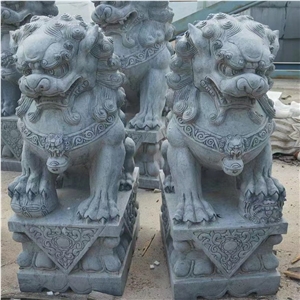 Outdoor Garden Blue Limestone Lion Animal Sculpture