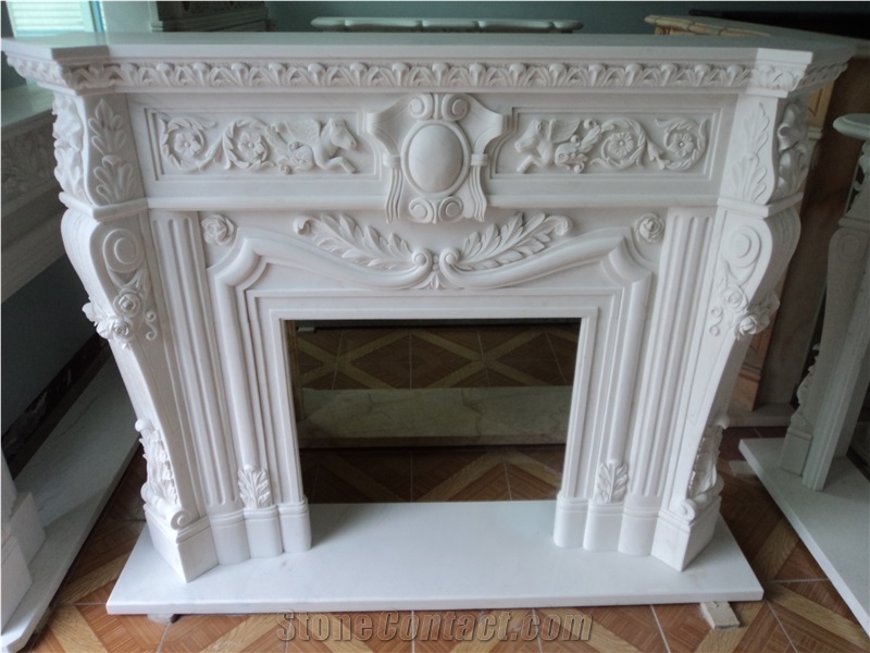 Polished Italy Arabescato Corchia White Marble Fireplace