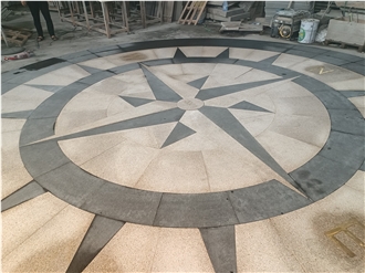 Waterjet Absolute Black And Beige Granite Pattern Medallion