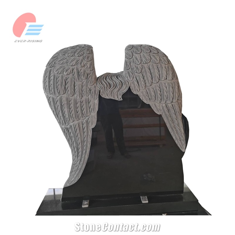 India Black Granite Angel Monument Holding Heart With Roses