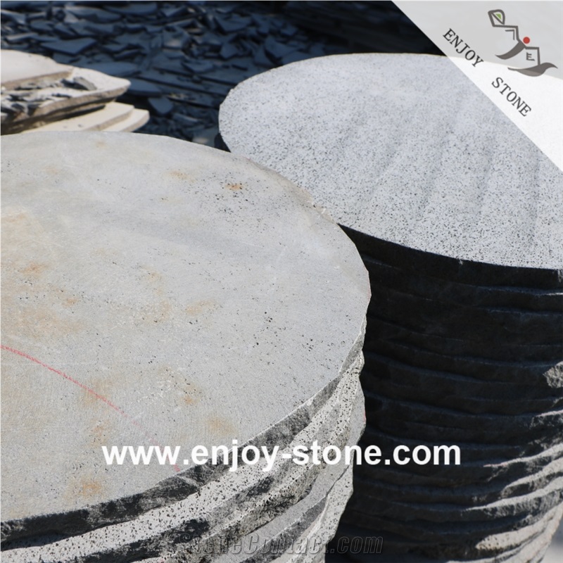 Semi-Honed Basalt Circle Garden Stepping Stone Pavers