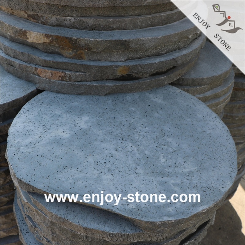 Semi-Honed Basalt Circle Garden Stepping Stone Pavers